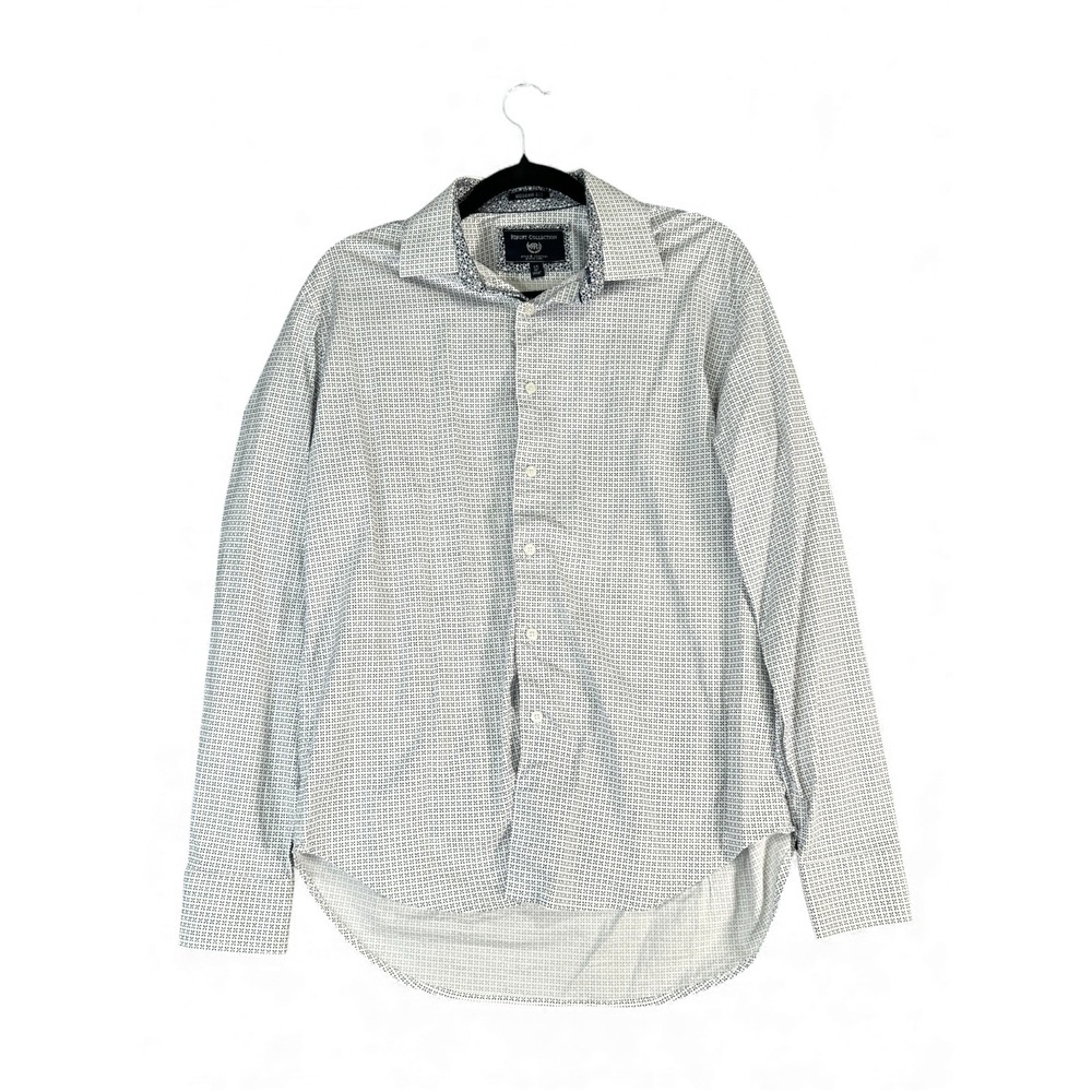 Report Collection Men Modern Fit Button Down Long Sleeve Shirt L Geometric Print